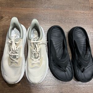 Hoka
Cream a
 Athletic Shoes and black hoka Sandals